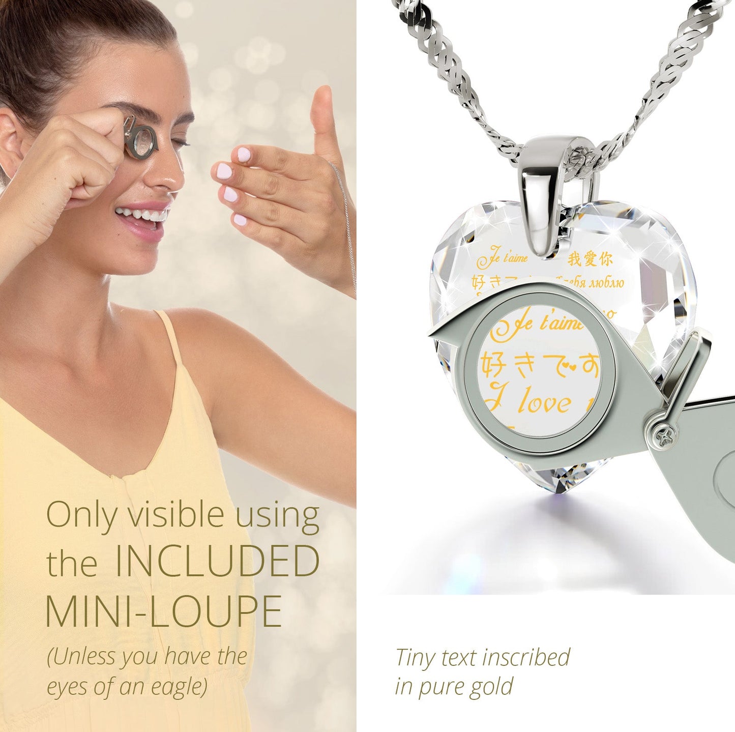 I Love You Necklace and Crystal Earrings Heart Jewelry Set